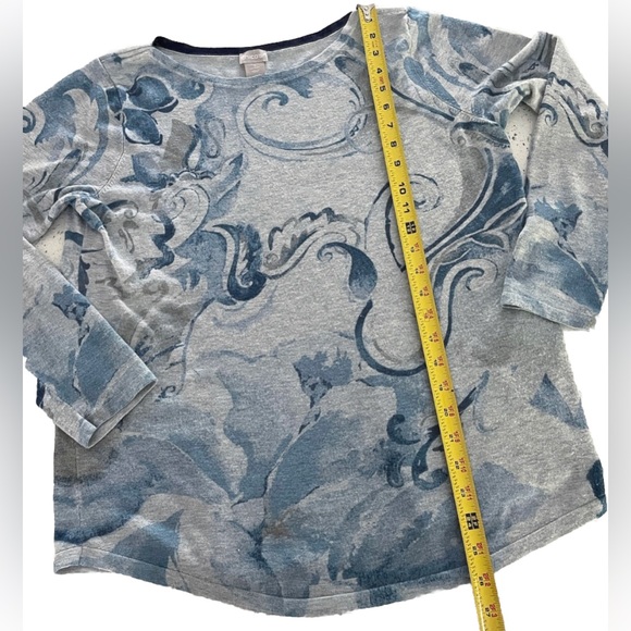 Chico’s 2 L Gray Blue Scroll Floral Print Long Sleeve Lightweight Knit Top - Picture 6 of 12